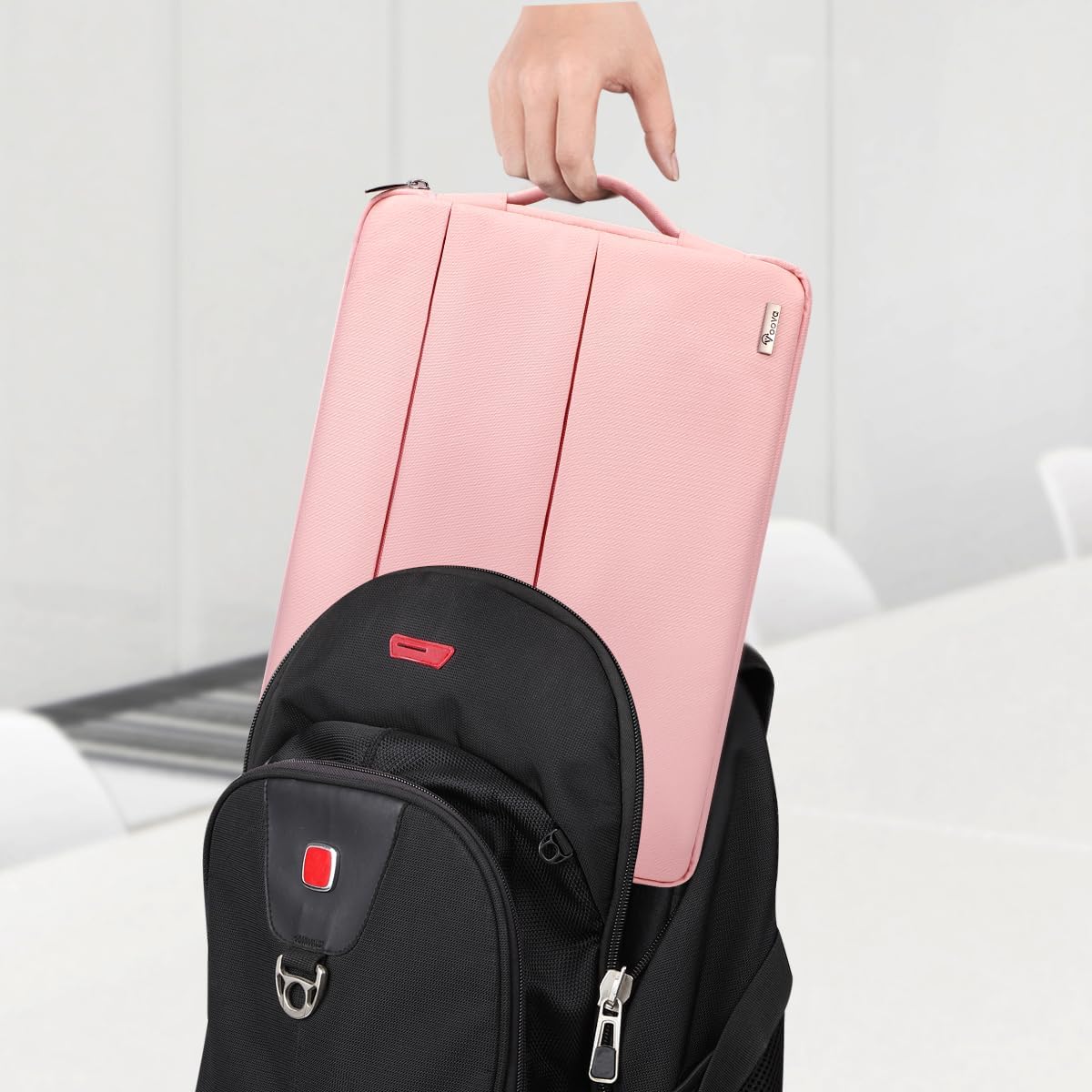 Voova Laptop Sleeve Carrying Case 15.6 16 Inch,Slim Computer Cover Bag Compatible with MacBook Pro 15/16, Dell xps 15,15-16 Inch HP Dell Asus Acer Laptop, Sakura Pink
