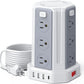 Power Strip Surge Protector, 10 Ft Extension Cord with 12 AC Multiple Outlets 4 USB (1 USB C), SMALLRT Power Tower Desktop Charging Station (White, 10 FT)