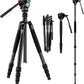 SIRUI Aluminum Camera Tripod Monopod with VA-5 Fluid Pan Head, 62.6″Heavy Duty Tripod Kit for DSRL, Binocular, Spotting Scope, Quick Release Plate, 1/4" 3/8" Screws, Payload 6.6lbs -Traveler VA