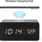 OCT17 Alarm Clock with Qi Wireless Charging Pad Compatible with iPhone Samsung Wood LED Digital Clock Sound Control Function, Time Date, Temperature Display for Bedroom Office Home - Black