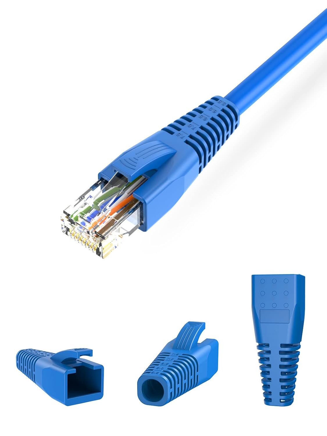 CableCreation RJ45 Ethernet Network Cable Strain Relief Boot 50-Pack Fits CAT5 CAT5E CAT6 CAT6A, RJ45 Color Coded Cable Connector Plug Cover for Various Diameter LAN Cable, Blue