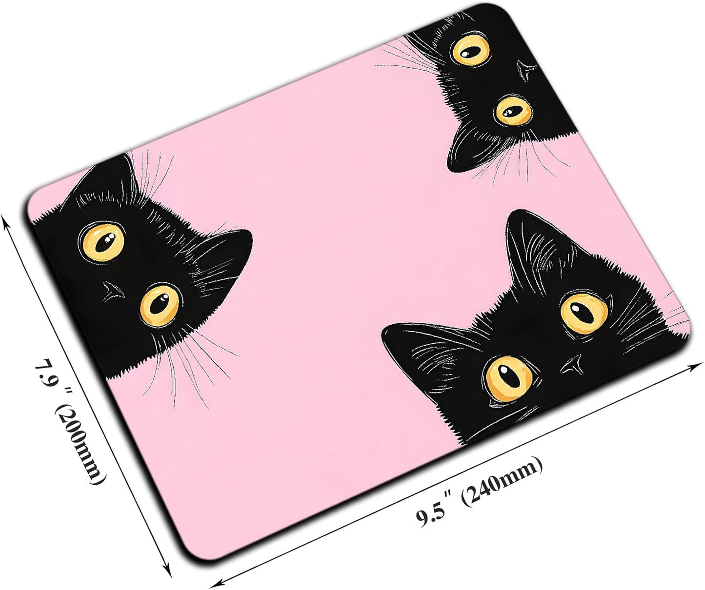 Mouse Pad, Cute Pink Black Cats Mouse Pads for Desk, 9.5" x 7.9" Non-Slip Rubber Base Computer Mousepad with Women, Portable Square Design for Wireless Mouse and Pad Laptop Office & Travel
