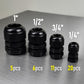 MGI SpeedWare 42 pcs NPT Strain Relief Nylon Cord Grip Cable Glands Assorted Kit, Black Plastic Grommet 1/4" 1/2" 3/4" and 1"