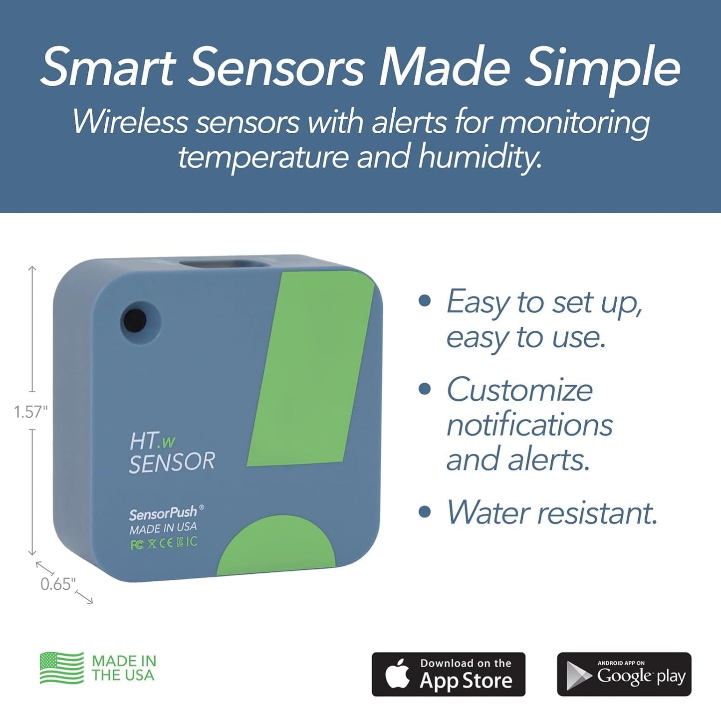 SensorPush HT.w Smart Temperature Sensor & Humidity Sensor - Bluetooth Thermometer and Hygrometer with App Monitoring - Water Resistant Temperature and Humidity Monitor for RV, Basement, Fridge & More
