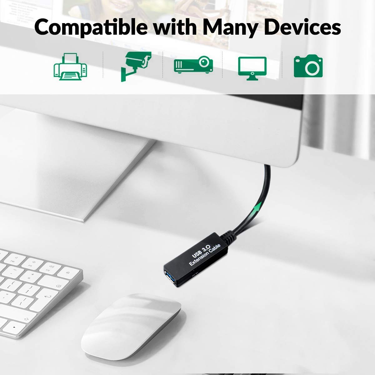 50FT USB 3.0 Extension Cable,Active Type A-Male to A-Female Extender Cord, 2 Signal Boosters,Compatible Oculus Quest 2/3 VR,Printer, Webcam,Xbox, PS4 and More,