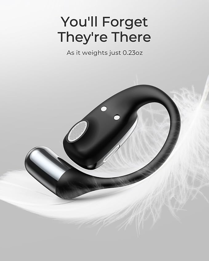 Lytmi CozyFit Open Ear Headphones, 0.23oz Ultra-Light Comfortable Wireless Earbuds, 0.6mm Thinnest Earhooks, Bluetooth 5.4, Clear Audio, 30 HRS Playtime, IPX5 Waterproof Earphones with Mic (Black)