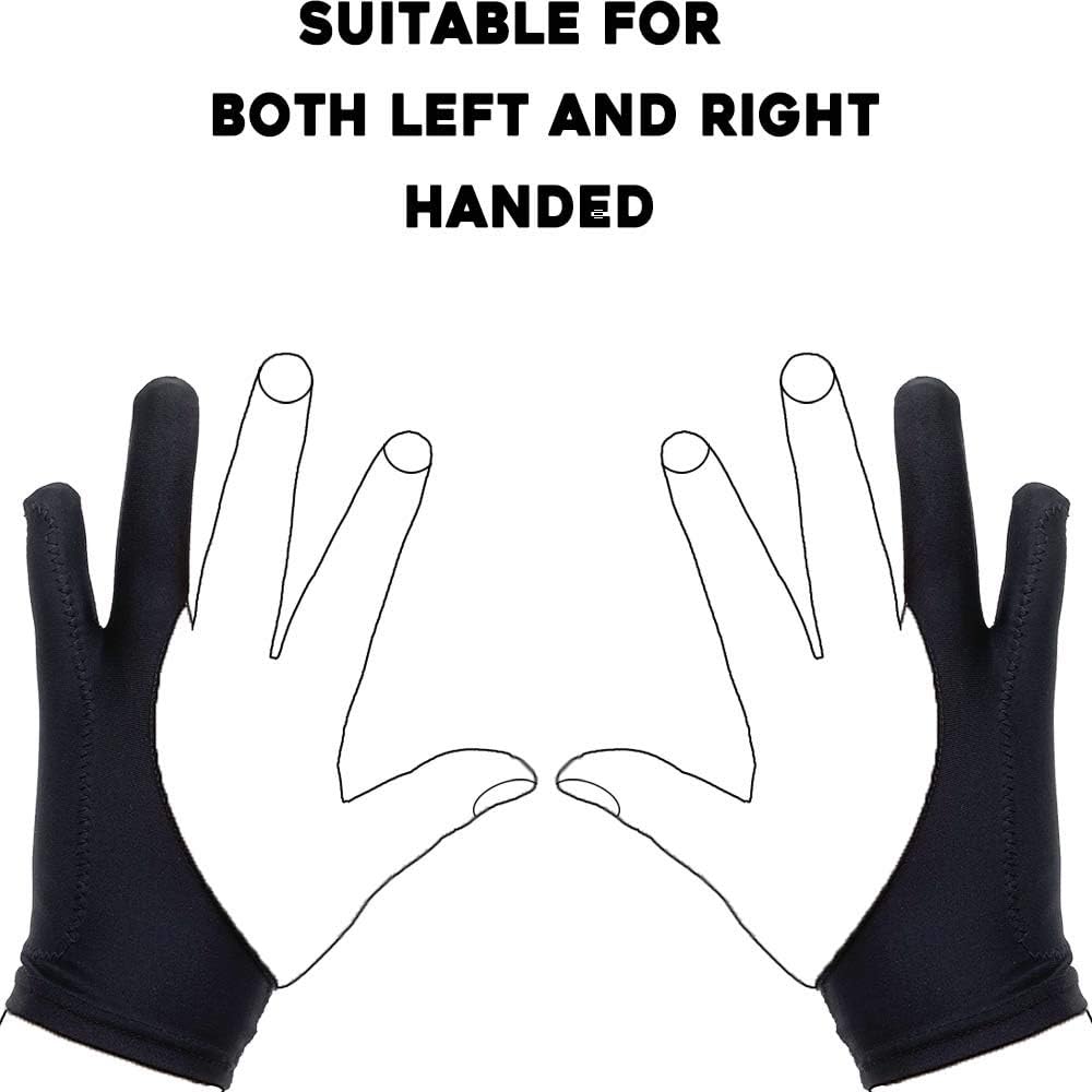 AKX Artist Glove, Palm Rejection Drawing Glove for Graphic Tablet, iPad - Smudge Guard, 2-Finger, Good for Left and Right Hand (Black, Small, 2 Pack)