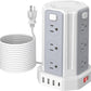 Power Strip Surge Protector, 10 Ft Extension Cord with 12 AC Multiple Outlets 4 USB (1 USB C), SMALLRT Power Tower Desktop Charging Station (White, 16.4 FT)