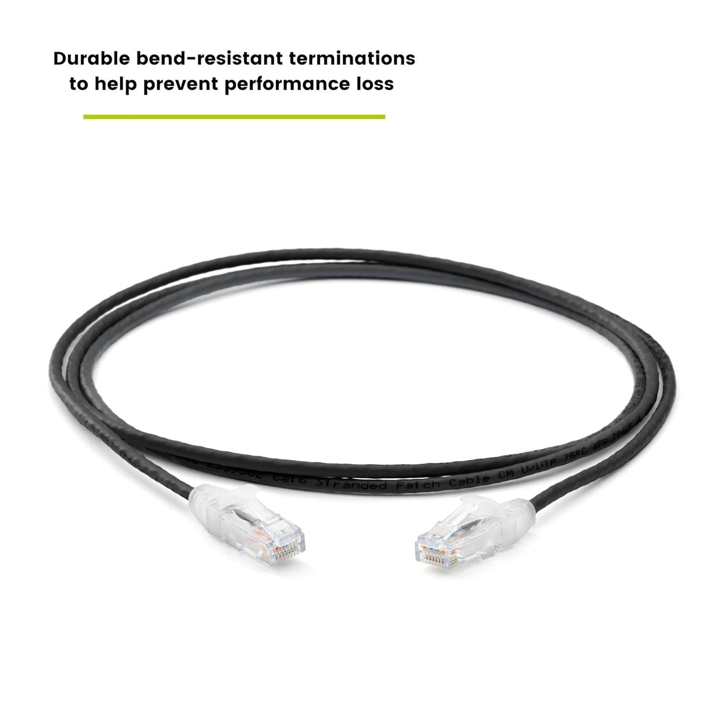 TRUECABLE Cat6 Component Rated Patch Cable, Unshielded (U/UTP), 7ft, Black, 28AWG Solid Copper, Snagless 10G High-Speed Ethernet Cable, PoE++ 4PPoE 100W, UL Listed, RoHS-3, 5 Pack