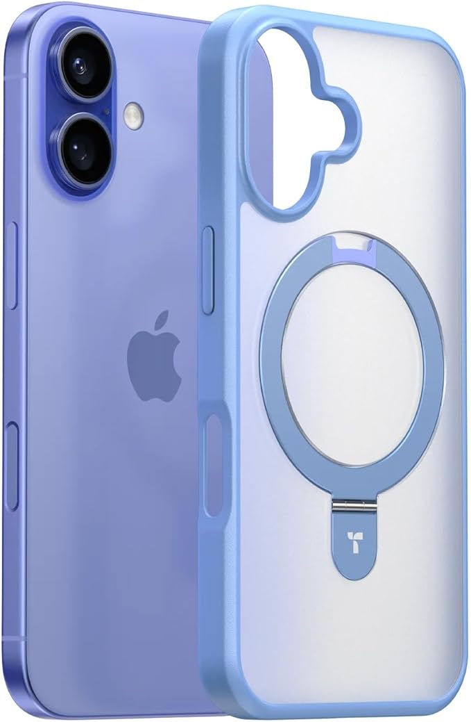 TORRAS Magnetic for iPhone 16 Case with Stand, Built-in Stand Compatible with MagSafe, 3X Military-Grade Protection, Translucent Slim Phone Case for iPhone 16 6.1'', Matte Blue