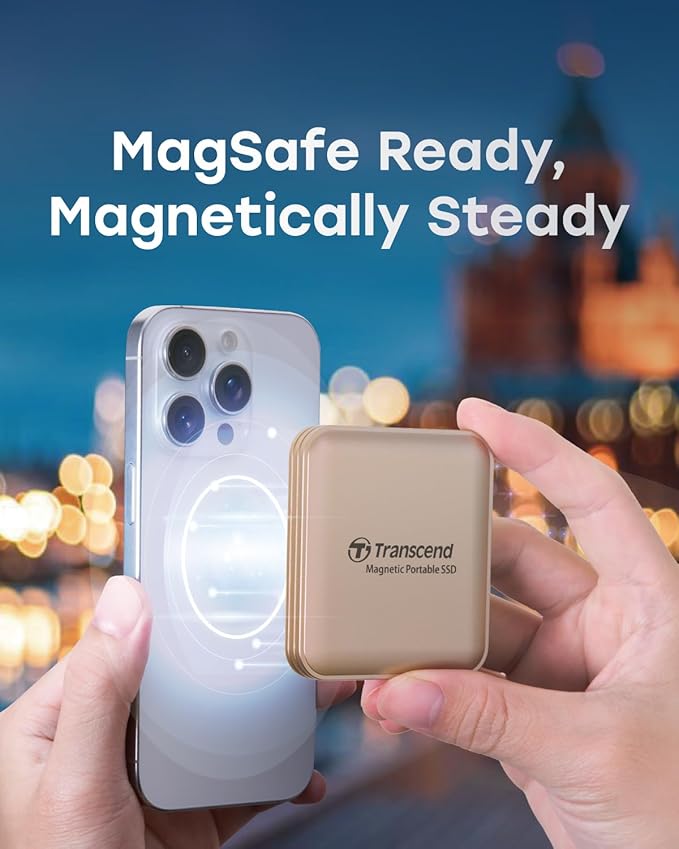 Transcend ESD420 1TB Magnetic External SSD, Up to 2000MB/s, Supports Apple 4K ProRes HDR Record, MagSafe, iPhone17,16,15/iPad/Mac/Tablets/Windows/Android, USB 3.2 Gen2x2 20Gbps Portable USB-C SSD
