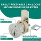 Olympus Locks DCN3 Rekeyable Cam Locks | 1-3/8 in Cylinder KD Key Lock, Grade 1 Cam Lock for Doors & Drawers, US26D Chrome, Keyed Different