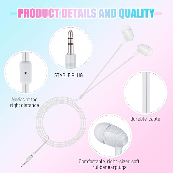 Macarrie 200 Pack Earbuds Bulk Earphones 3.5 mm Classroom Headphones for Adult Assorted Colors Earbud Wired Earphone Without Mic for Adult Office Home Individually Bagged(White)