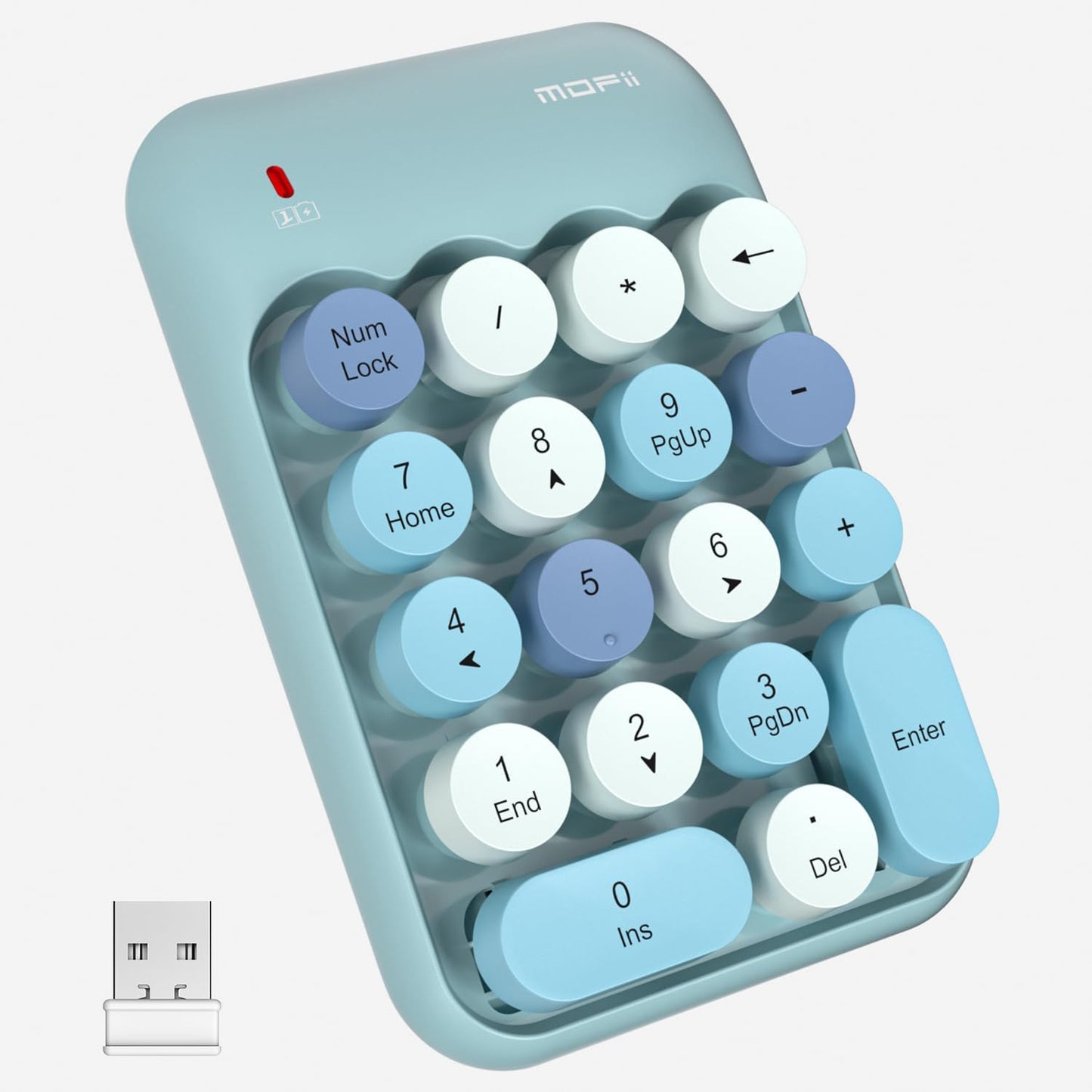 MOFII Wireless Number Pads - Blue Numeric Keypad 18 Keys USB 2.4G Round Keycap Colorful Extensions Keypads, Financial Accounting Portable Numpad 10 Key for Laptop/PC/Notebook/Surface Pro