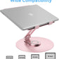 Swivel Laptop Stand for Desk, Adjustable Height Aluminum Computer Stand with 360 Rotating Base, Foldable Ergonomic Riser, Portable Laptop Holder Compatible with MacBook, All Laptops 10-17'', Pink