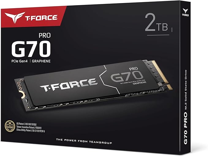 TEAMGROUP T-Force G70 PRO Graphene Heatsink 2TB DRAM SLC Cache 3D TLC NAND NVMe InnoGrit PCIe Gen4x4 M.2 2280 Gaming Internal SSD Works with PS5 Read/Write 7400/6800 MB/s TM8FFH002T0C129
