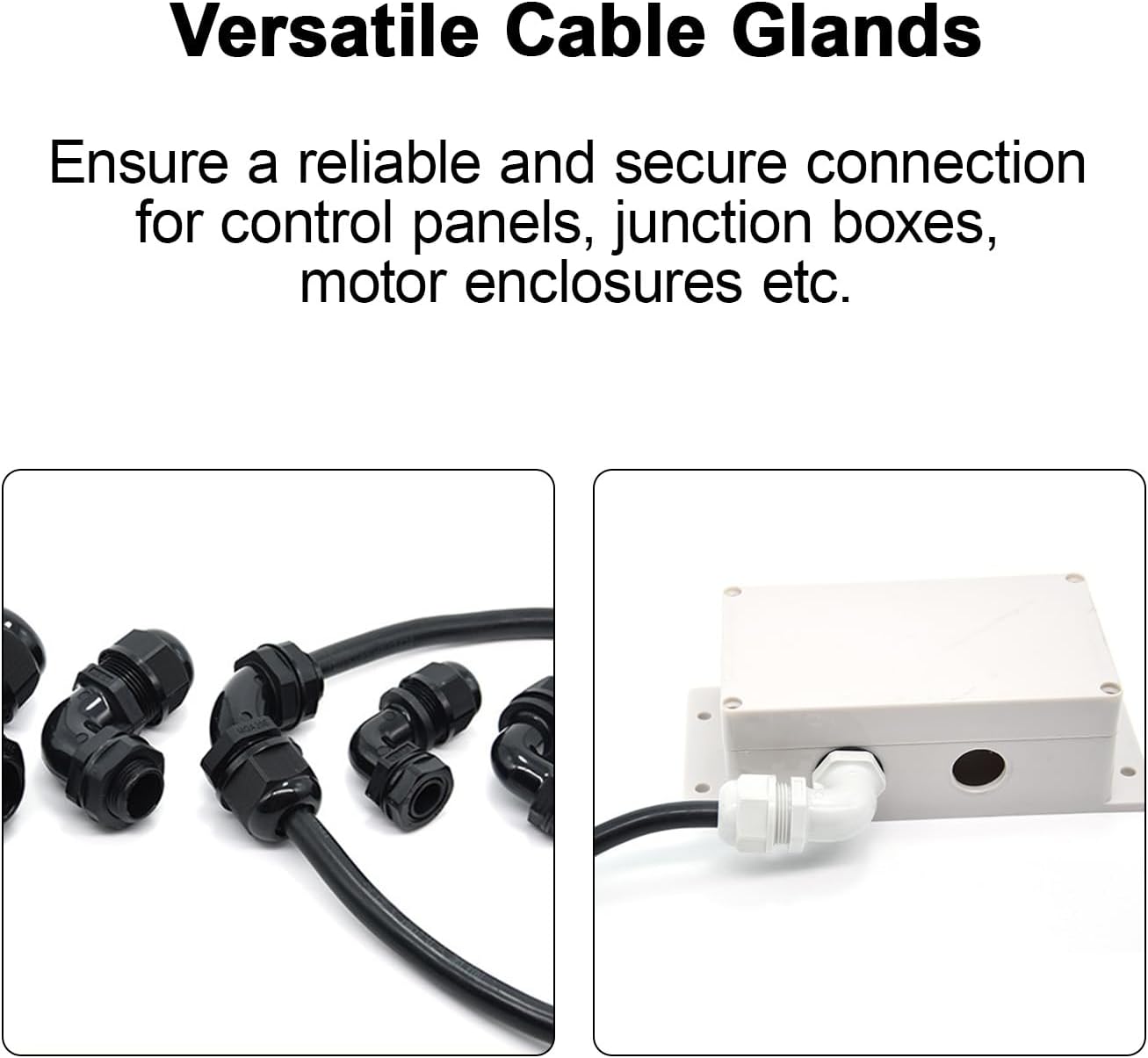 LeMotech M20 Cable Gland, 90 Degree Adjustable 9-14mm Strain Relief, Cord Connectors Nylon Joints with Gaskets, 2 Pcs, Black