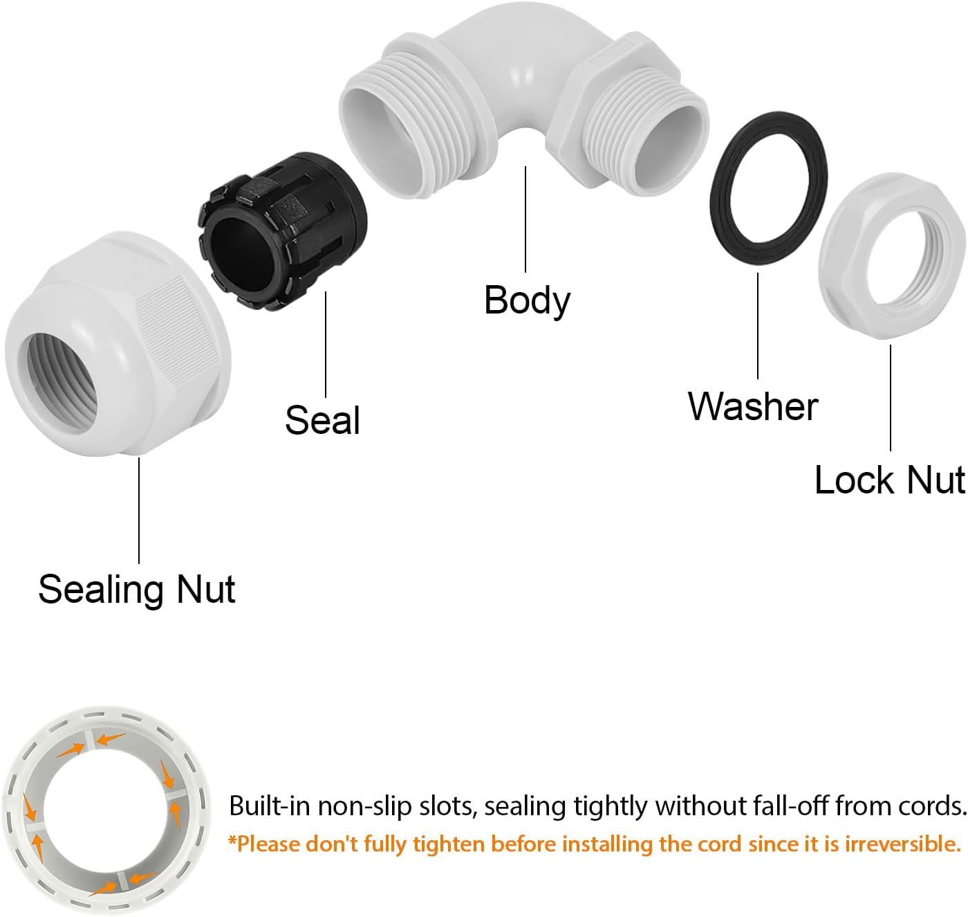 LeMotech M40 Cable Gland, 90 Degree Adjustable 26-33mm Cable Range Strain Relief, Cord Connectors Nylon Joints with Gaskets, 2 Pcs, Grey