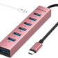 FORIDA USB C Hub-8 Port USB HUB with 7 USB3.0 Data Ports,Aluminum Alloy USBC Splitter with Type C 5V/3A Power Port Compatible with MacBook,iPad,Surface Pro,Laptop,PC (Rose Gold,USB C-9.8in)