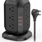 AiJoy Power Strip Tower Surge Protector with 12 AC Outlets, 3 USB-A & 1 USB-C Ports, 10 FT Extension Cord, Charging Station with Overload Protection, for Home Office Dorm Living Room