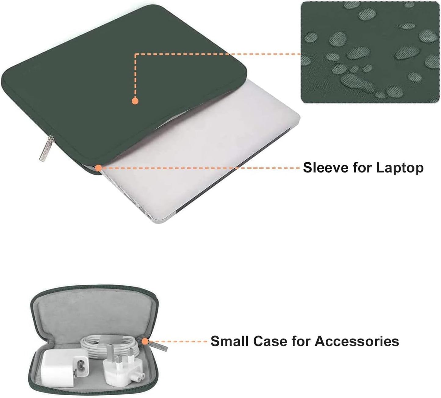 MOSISO Laptop Case 15 inch, 15 inch Laptop Sleeve Bag Compatible with MacBook Air 15 M4 A3241 M3 A3114 M2 A2941 2025 2024 2023, Dell XPS 15, Neoprene Computer Sleeve Bag with Small Case,Midnight Green