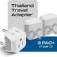 Ceptics Thailand Travel Adapter with Dual Usa Input (Type O) Ultra Compact - 3 Pack - Safe Grounded Perfect for Cell Phones, Laptops, Camera Chargers and More (CT-18)