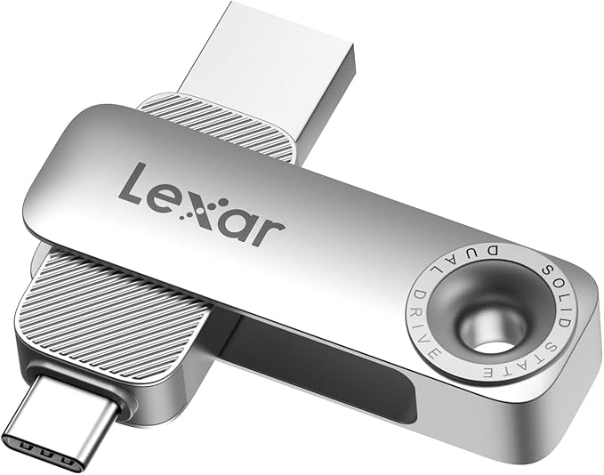 Lexar D50E 128GB Solid State Dual Drive, USB Flash Drive Up to 400MB/s Read, 360MB/s Write High-Performance, USB-C & USB-A Port, Metal Housing Swivel Design, Compatible with iPhone 17, Android, PC