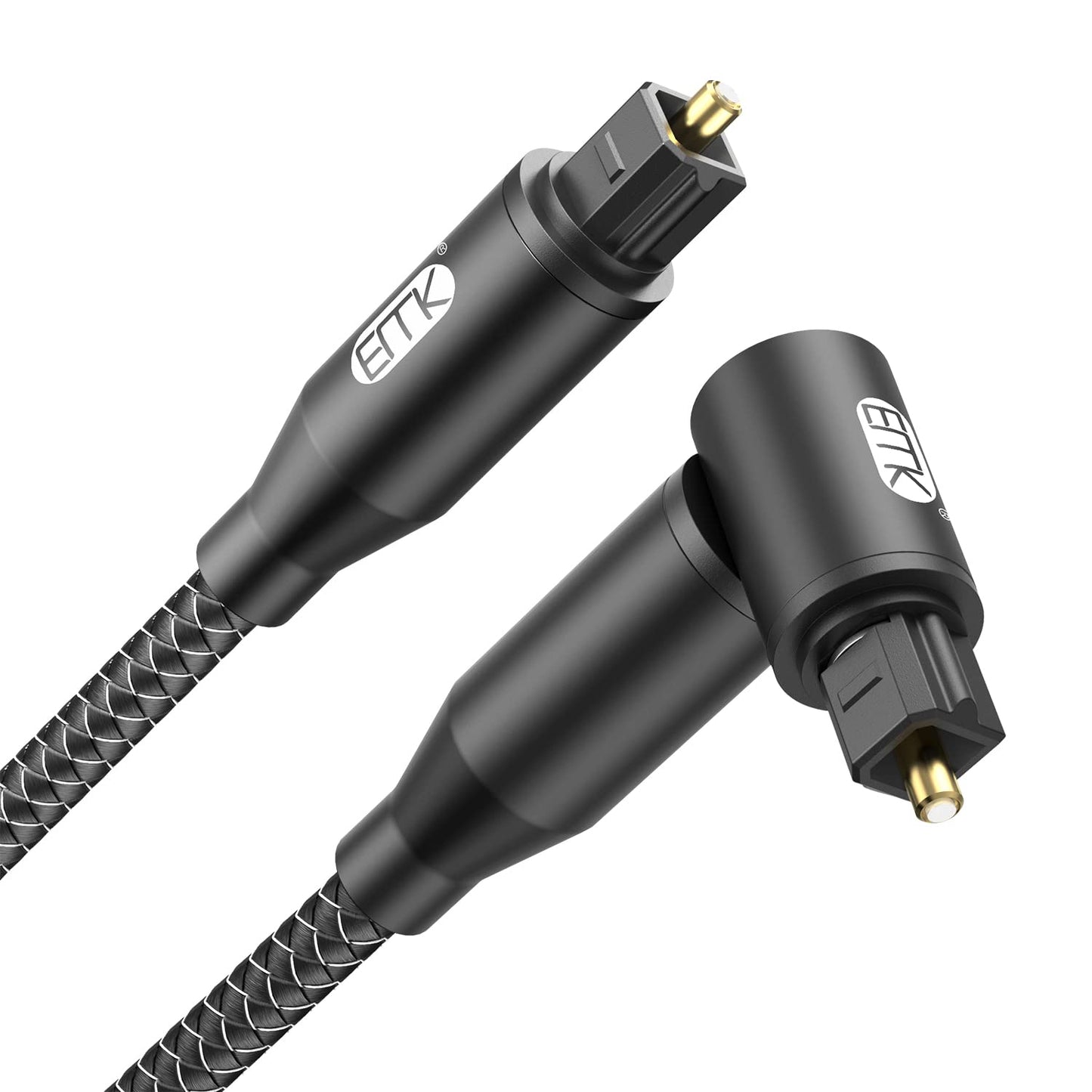 EMK 90 Degree Right Angle Optical Audio Cable [3ft/1M] - 360° Rotatable Digital Toslink SPDIF Cable for Soundbar to TV, Home Theater - Black Fiber Optic Cable with Angled Connector