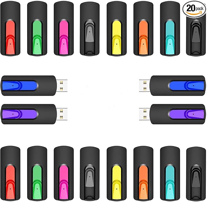 RAOYI 20Pcs 32GB USB Flash Drives Slide Retractable Memory Stick Bulk USB 2.0 Thumb Drive Jump Drive Zip Drive USB Sticks Data Storage Backup for PC Mac (32G, 10 Mixed Color)