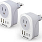 2 Pack Italy Travel Power Adapter, Italy Travel Plug Adapter with 2 USB and 2 USBC Ports, L-Shaped 3-Pin Ground Plug for USA to Italy Uruguay Chile Rome