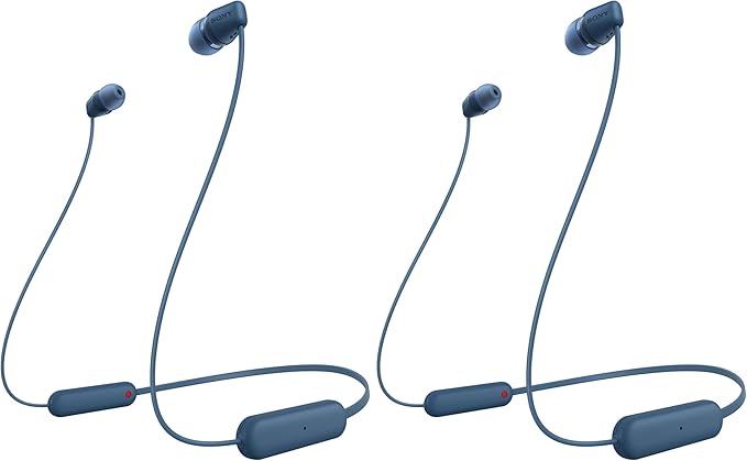 Sony WI-C100 Wireless in-Ear Bluetooth Headphones with Built-in Microphone,Blue,(Pack of 2)