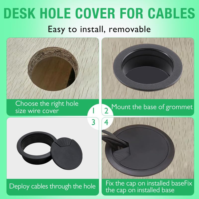 5 Pcs Desk Grommet 2-3/8" / 60 mm, Desk Cord Hole Cover, Cable Grommet ABS Plastic, Desk Hole Grommet for Home & Office Pc, Detachable Adjustable Cable Cord Organizer-White