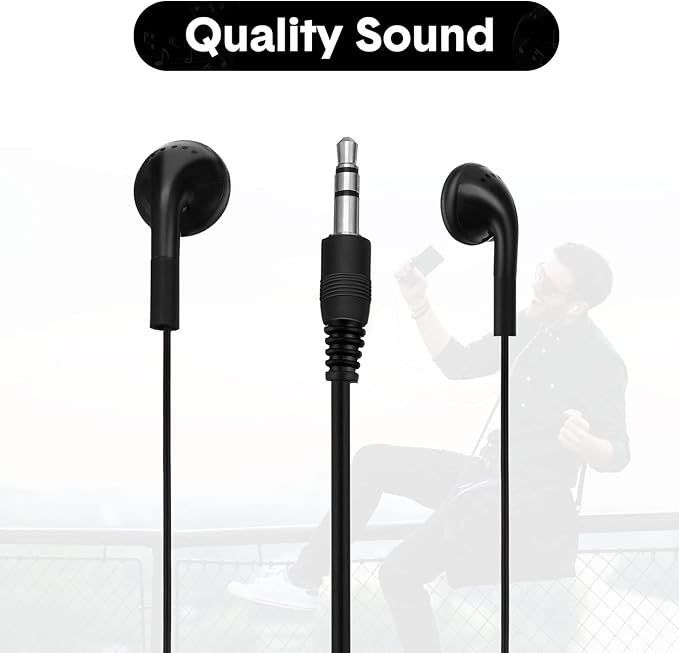 Konohan 150 Packs Earbuds Bulk Earphones with 3.5 mm Headphones Wired Ear Earbud Wired Earphone for Adult Teacher Office Home Computer Travel Library Individually Packed(Black)