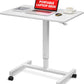 FitDesk Portable Laptop Desk, Rolling Standing Workstation Adjustable Height, Compact Standing Table with Large Surface, Small Stand Desk for Home Office, 30 lb Weight Limit – White, 27" Tabletop