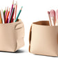 HOMIEAZICOZI 2-Pack Cork Leather Desk Accessories Storage - Pencil Pen Holder - Makeup Brush Holder Organizer - Stylish Addition to Home Decor (Apricot)