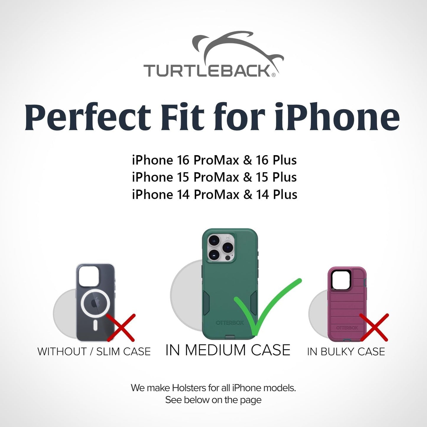 Turtleback Belt Clip for iPhone 16 Pro Max, 15 Pro Max, 14 Pro Max -Medium- Fits w/Shockproof Commuter Style Cases - Premium Black Nylon, Vertical Belt Holder Magnetic Closure, HD Rotating Clip