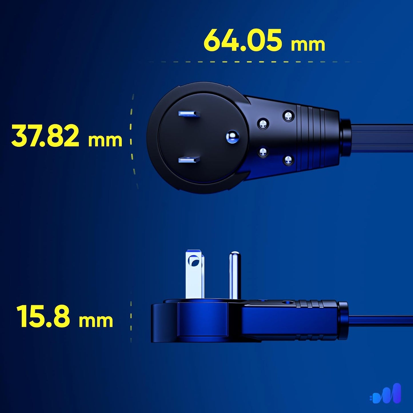 Maximm Cable 25 Ft 360° Rotating Flat Plug Extension Cord/Wire, 16 AWG Multi 3 Outlet Extension Wire, 3 Prong Grounded Wire - Black - UL Certified