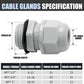 12 Pcs 1/2" NPT Nylon Cable Glands, Grey Strain Relief Cable Cord Connector IP68 Waterproof Junction Box Wire Protectors Adjustable for 6-12mm Cable Diameter