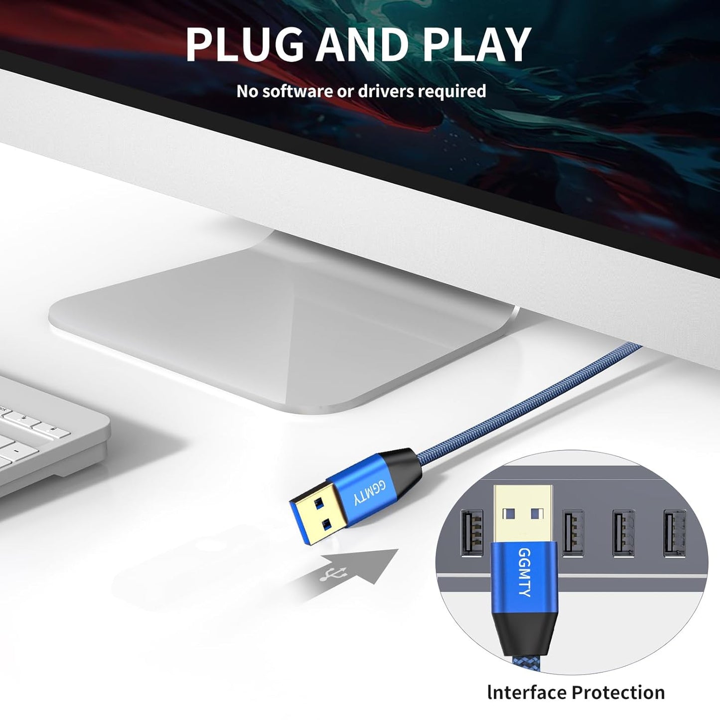USB to USB Cable 20FT,Durable Braidedfor USB 3.0 Male to Male Type A to Type A Cable Data Transfer Compatible with Hard Drive, Laptop, DVD Player, TV, USB 3.0 Hub, Monitor, Camera, Set Up Box and More