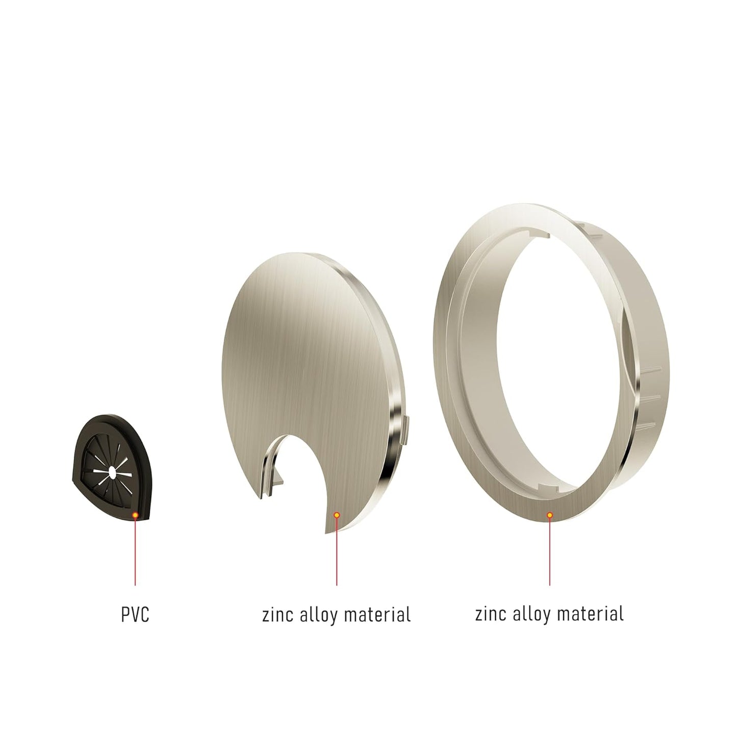 2 Pack Desk Grommet 3-1/8 Inch 80mm, Zinc Alloy Computer Desk Wire Hole Cover, Office Desktop Cord Cable Hole Metal Ring, Brushed Silver
