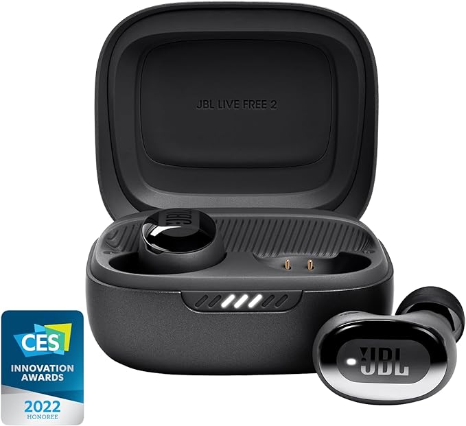 JBL Live Free 2 - True Wireless Noise Cancelling Earbuds, Up to 35hrs of Playtime, 6 mics for Perfect Calls with Zero Noise, IPX5 Waterproof, Oval Tubes for Better Comfort, Isolation, & bass (Black)