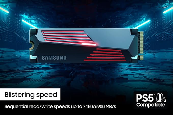 SAMSUNG 990 PRO w/ Heatsink SSD 2TB, PCIe Gen4 M.2 2280 Internal Solid State Hard Drive, Seq. Read Speeds Up To 7,450MB/s for High End Computing, Workstations, Compatible w/ PlayStation 5, MZ-V9P2T0CW