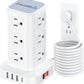 PD20W Power Strip Tower Surge Protector,16.5FT Extension Cord,Power Strip with USB 12 Outlets with 4 USB Ports (1 USB C), Flat Plug Multi Plug Outlet Extender Overload Protection for Home Office