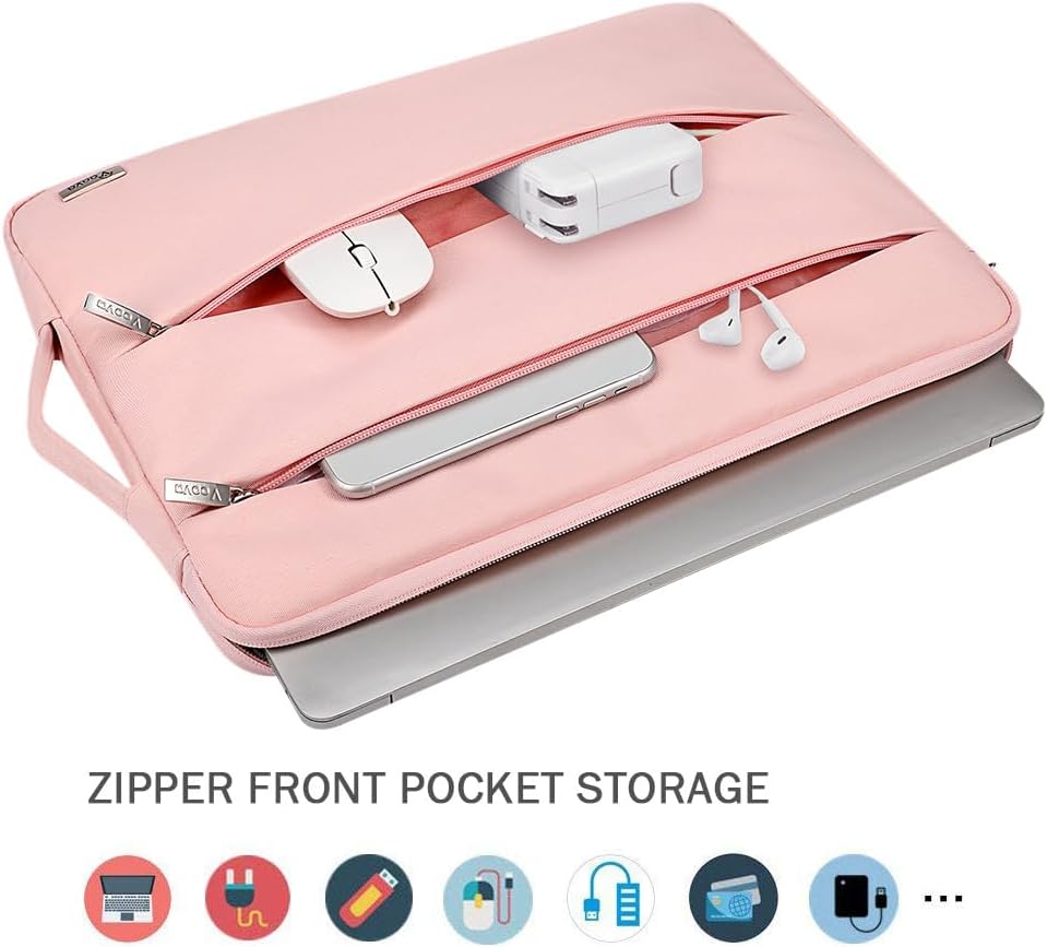 Voova Laptop Sleeve Carrying Case 15.6 16 Inch,Slim Computer Cover Bag Compatible with MacBook Pro 15/16, Dell xps 15,15-16 Inch HP Dell Asus Acer Laptop, Sakura Pink