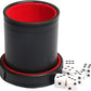 Leatherette Dice Cup with Lid, Includs 16mm Regular Dices, Red Felt Lining Dice Shaker Quiet for Playing Yahtzee/Farkle/Liars Dice/Board Game
