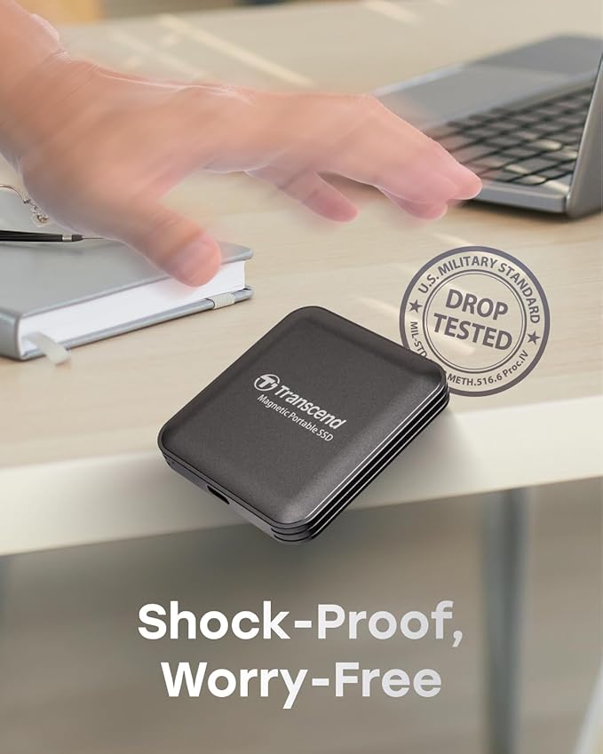 Transcend ESD420 1TB Magnetic External SSD, Up to 2000MB/s, Supports Apple 4K ProRes HDR Record, MagSafe, iPhone17,16,15/iPad/Mac/Tablets/Windows/Android, USB 3.2 Gen2x2 20Gbps Portable USB-C SSD