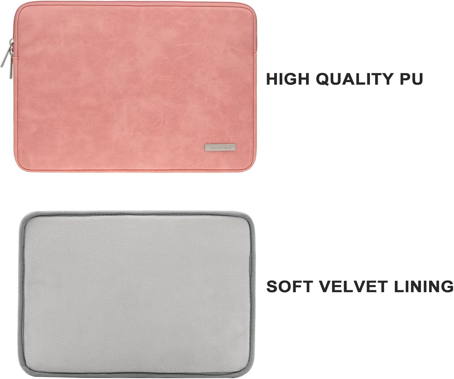 RAINYEAR 15.6 Inch Laptop Sleeve Protective Case PU Suede Leather Zipper Padded Cover Water Resistant Carrying Bag Compatible with 15.6" Notebook Computer Chromebook(Coral)