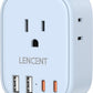 LENCENT Multi Plug Outlet Extender with USB C, 4 AC Electrical Outlet Expander with 4 USB Charger Cube, Small Multiple Wall Tap Plug Splitter for Home Office Travel Cruise Dorm Essentials- Blue