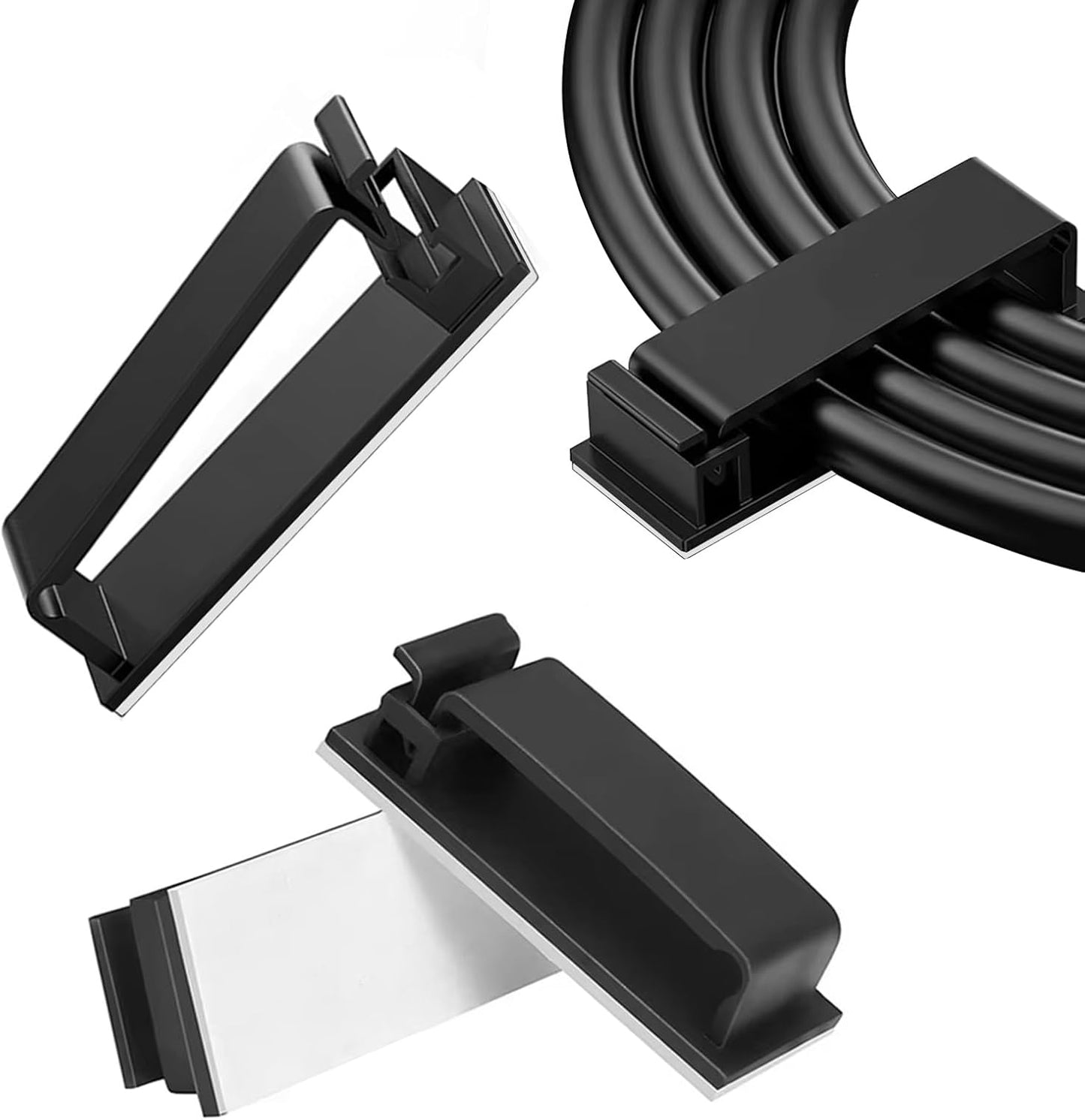 Adhesive Cable Clips Holder, Outdoor Light Clips, Black Cord Wire Clips, Sturdy Nylon Cord Wall Finisher Wire Clamp for Home, Car, Office Desk Wire Management (Black, L-50 PCS)