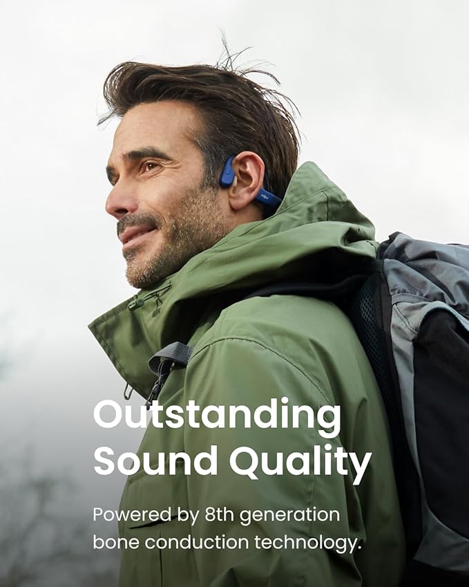 SHOKZ OpenRun Mini - Bone Conduction Headphones,Open-Ear Bluetooth Wireless Sport Headphones for Running & Workout,Sweat Resistant, Long 8H Playtime,Mic,with Hair Band-Blue